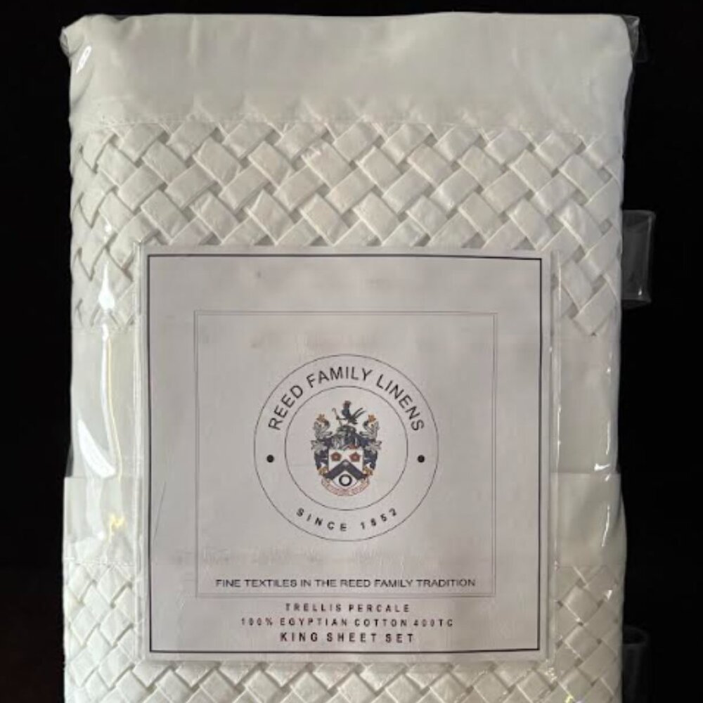Reed Family Linens Trellis 100% REAL Egyptian Cotton 400TC King Sheet Set, White